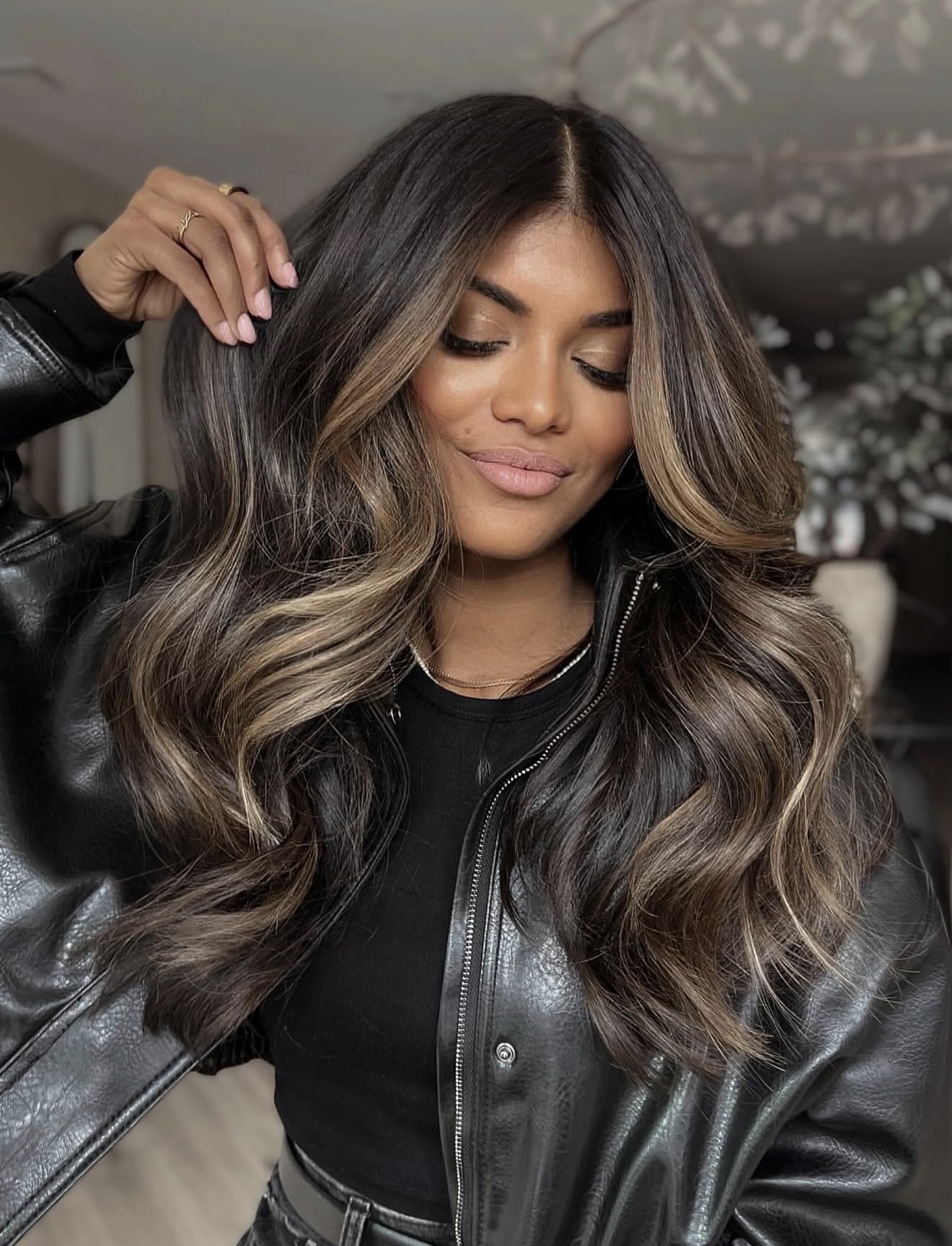 Rich Espresso Balayage With Caramel Highlights