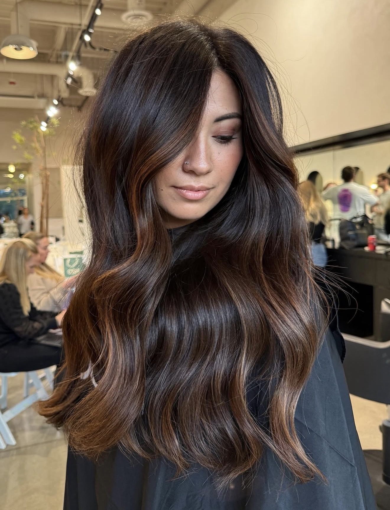 Rich Espresso Balayage With Caramel Tones