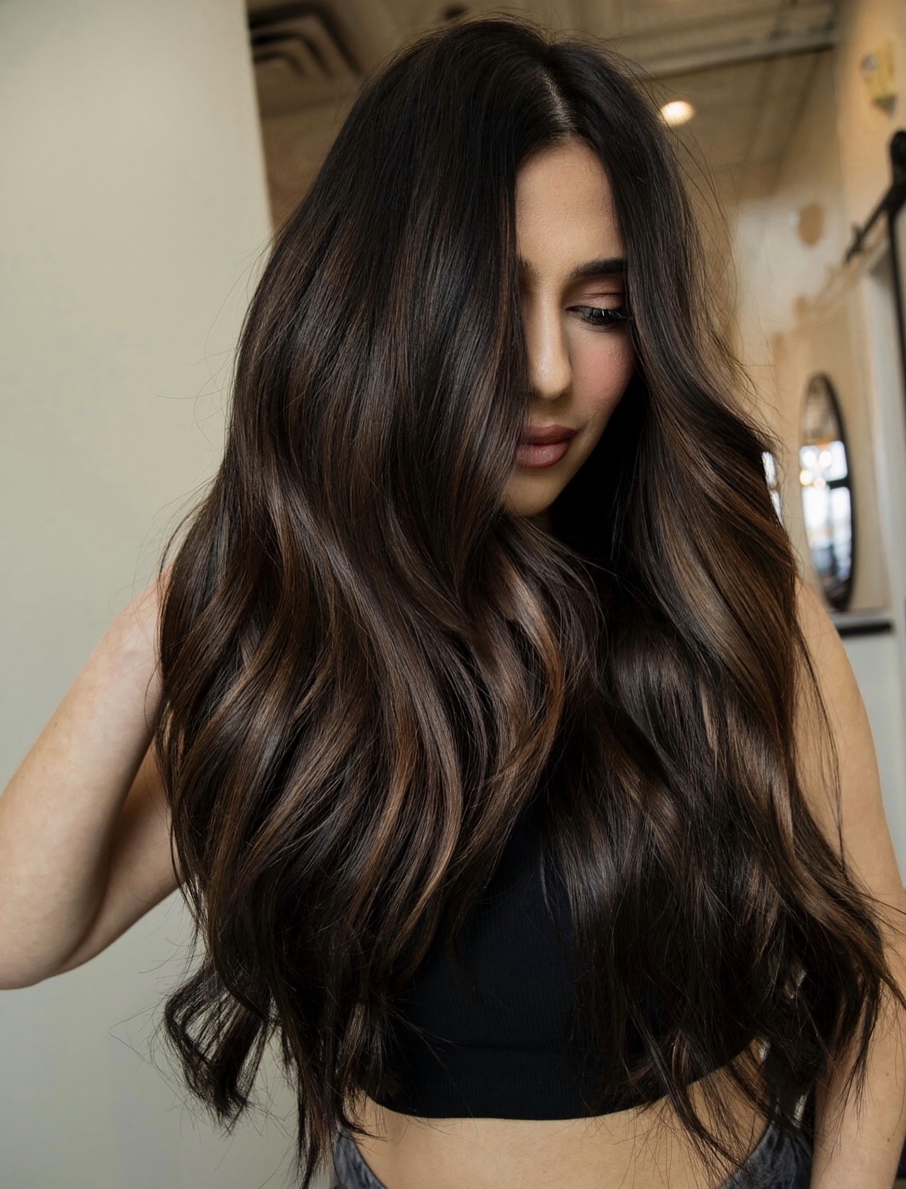 Rich Espresso Balayage With Warm Brunette Waves