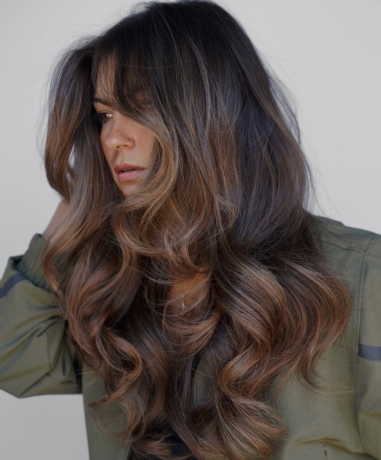 Rich Espresso Balayage With Warm Honey Tones