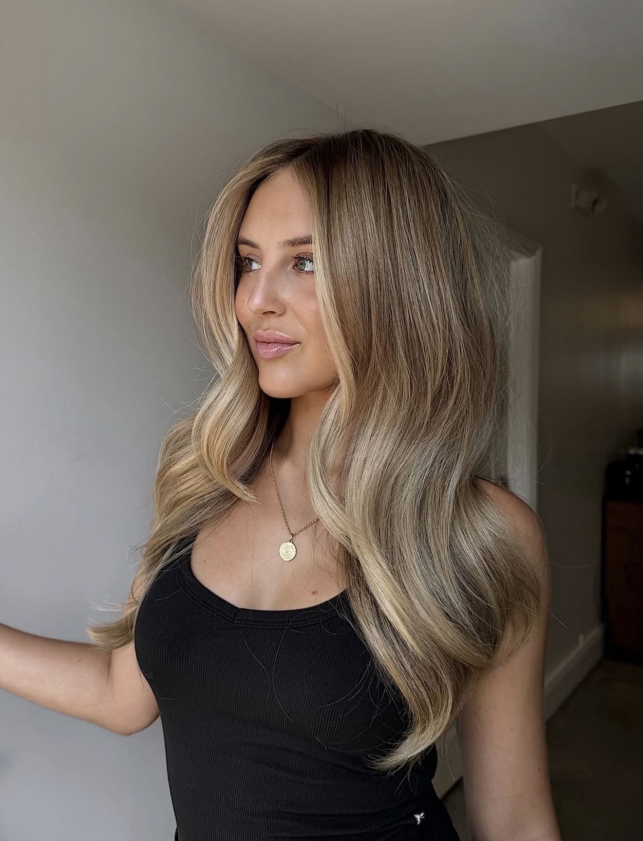Rich Honey Blonde Balayage With Soft Waves