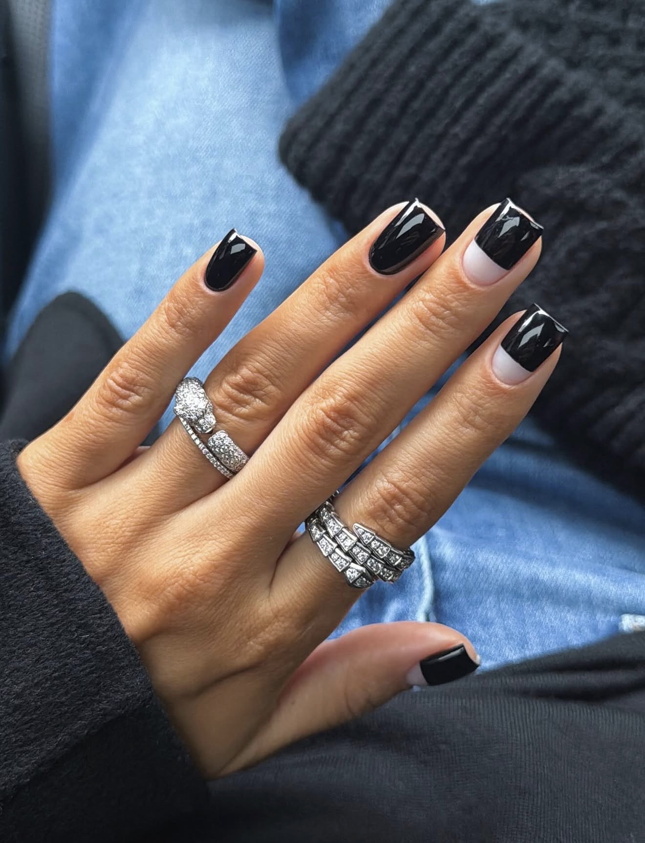 Sharp Black French Tip Square Nails