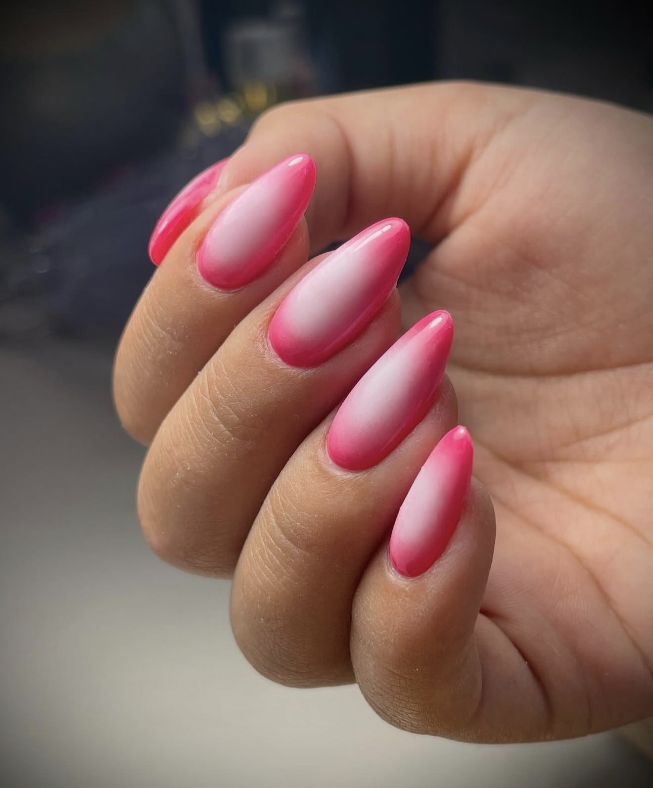 Sheer Pink Aura Almond Shaped Nails