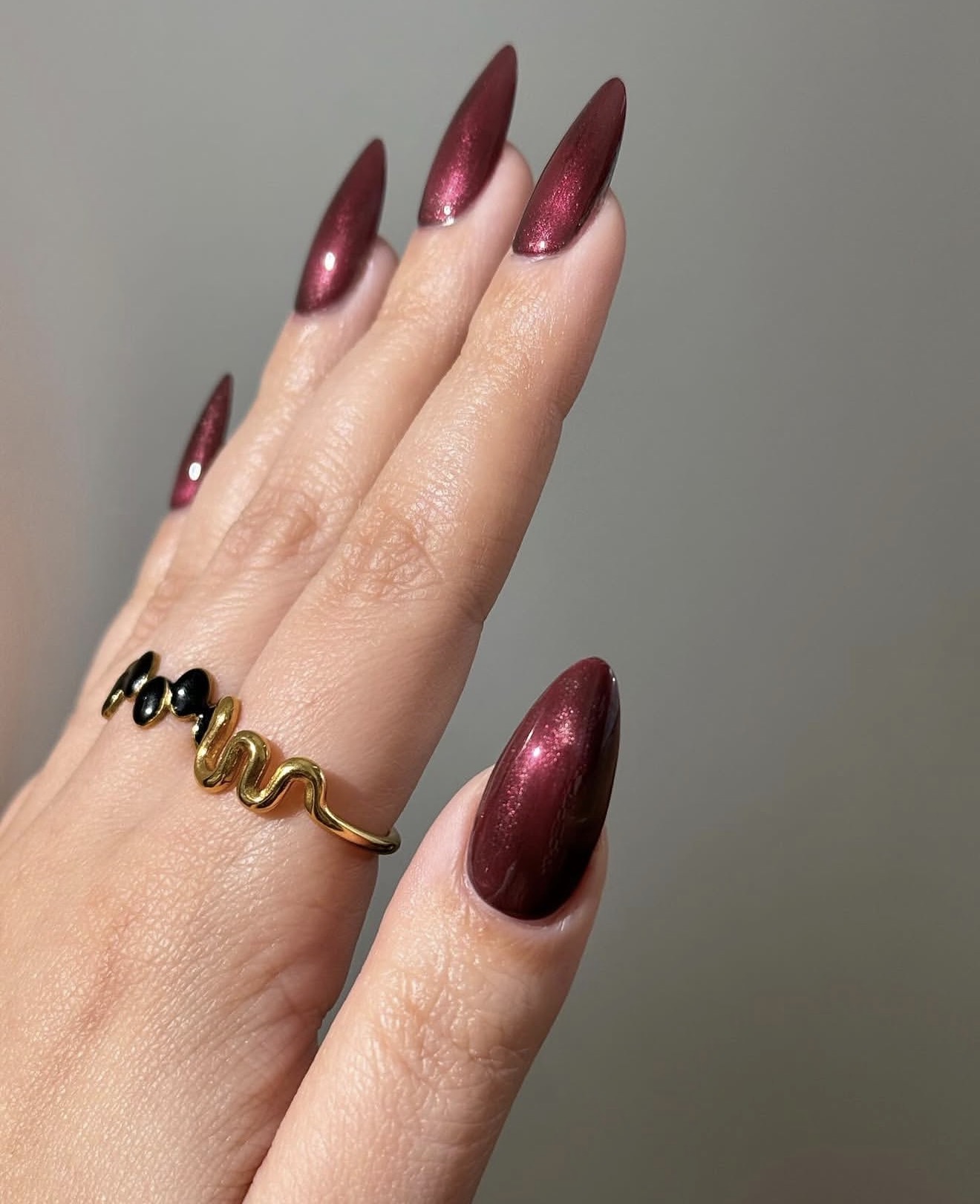 Shimmering Cherry Mocha Stiletto Nails