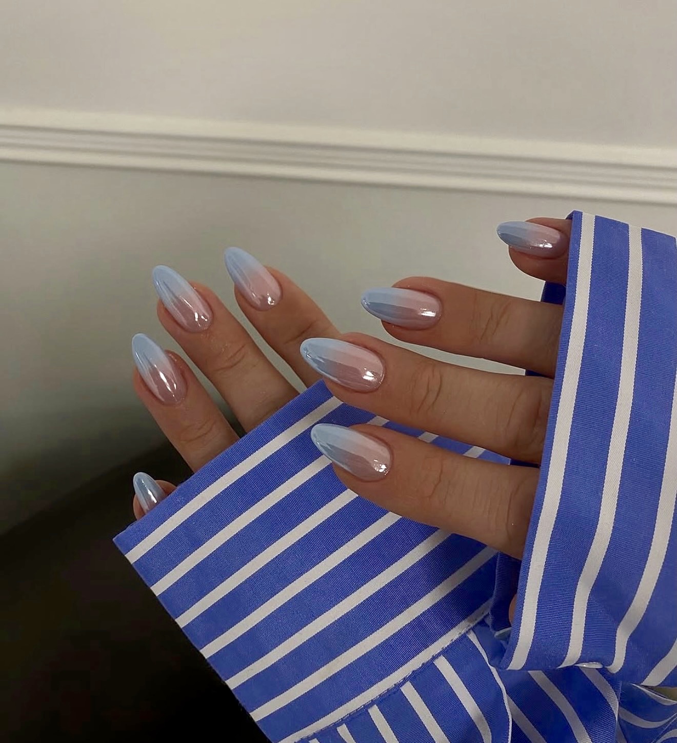 Sky Blue Ombre Almond Nails