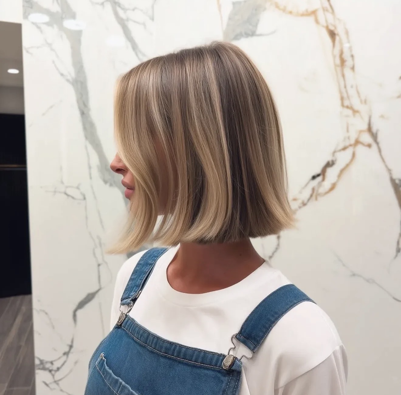 Sleek Bronde Bob With Face Framing Layers