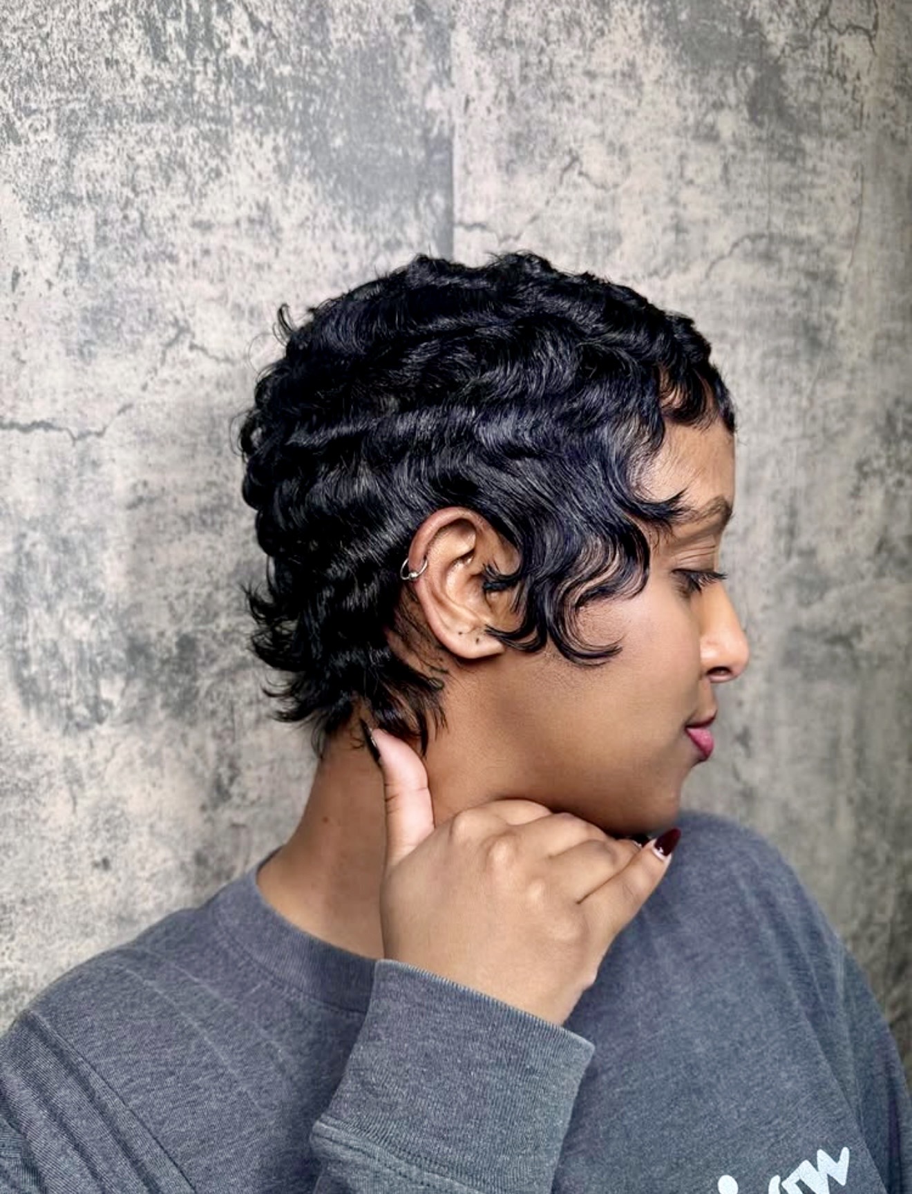 Sleek Finger Waves Pixie Cut With Deep Side Part