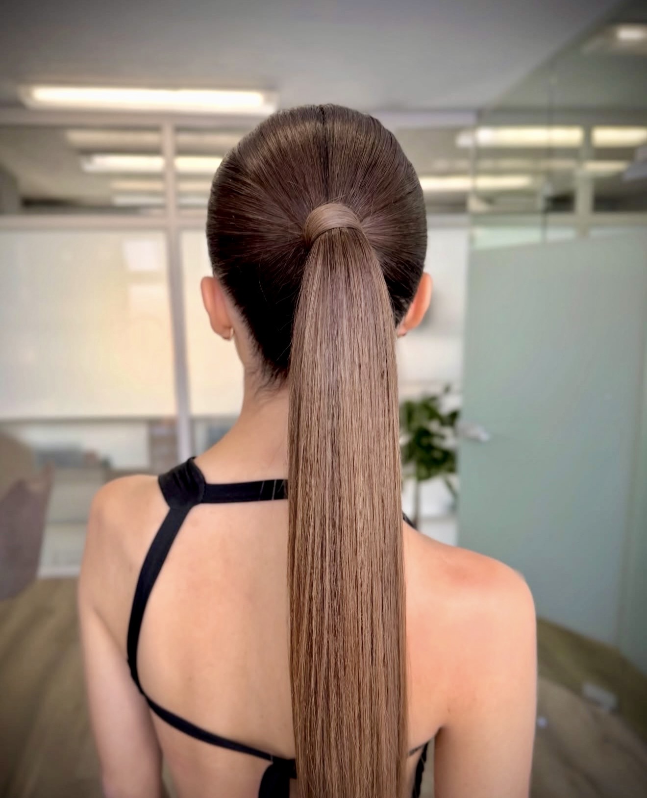Sleek High Ponytail With Caramel Balayage