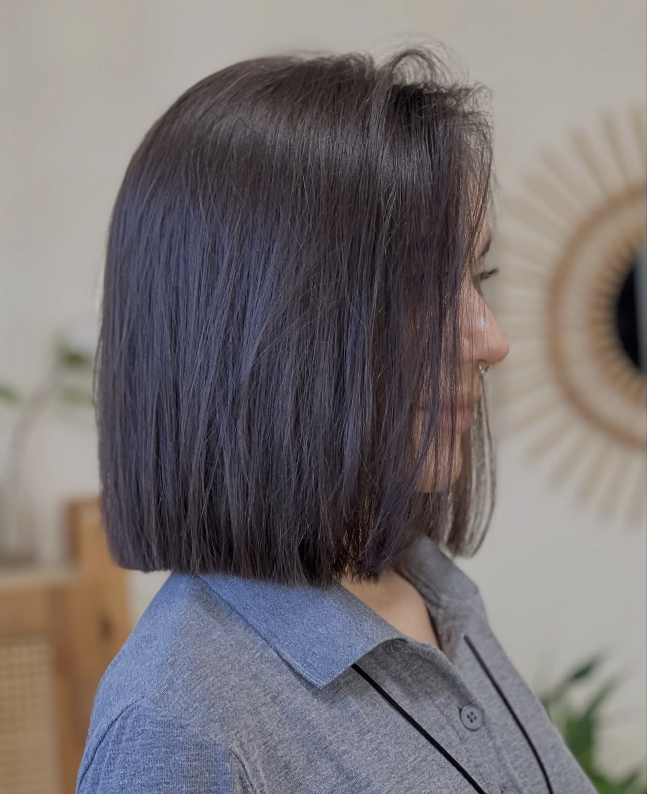 Sleek Invisible Part Blunt Bob With Dark Espresso