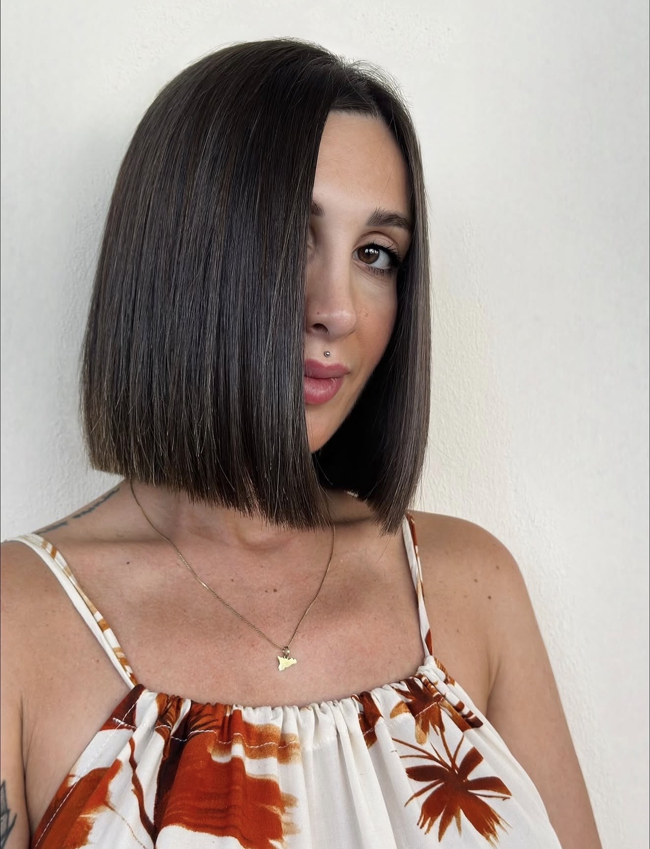 Sleek One-Length Bob With Deep Side Part