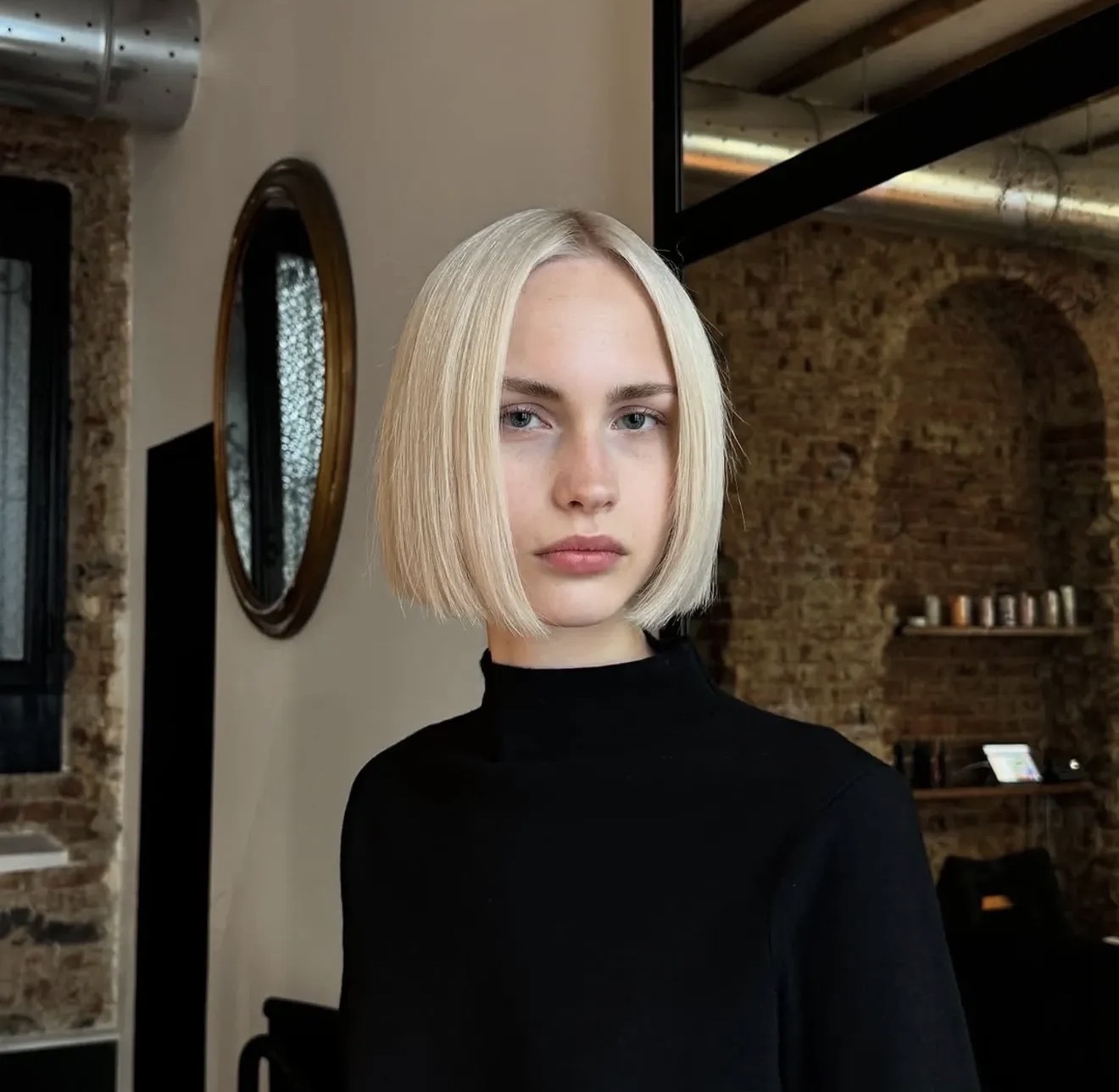 Sleek Platinum Blonde Blunt Bob Haircut