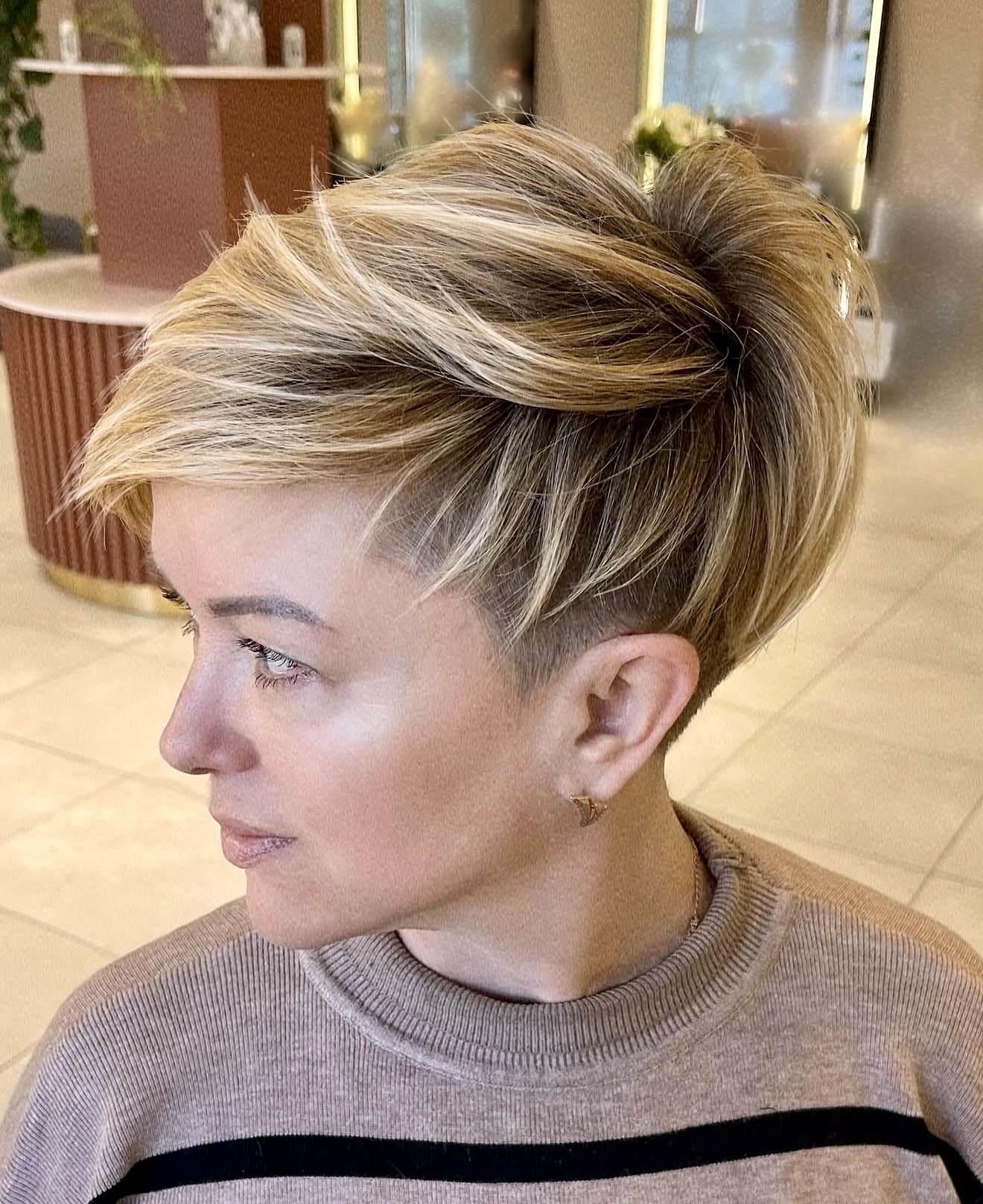 Sleek Undercut Pixie With Honey Blonde Highlights