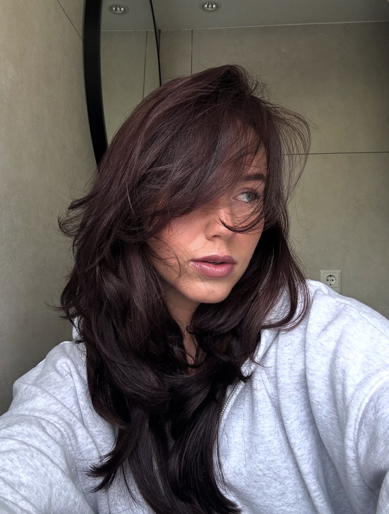 Smoky Cherry Cola Layers With Side-Swept Bangs