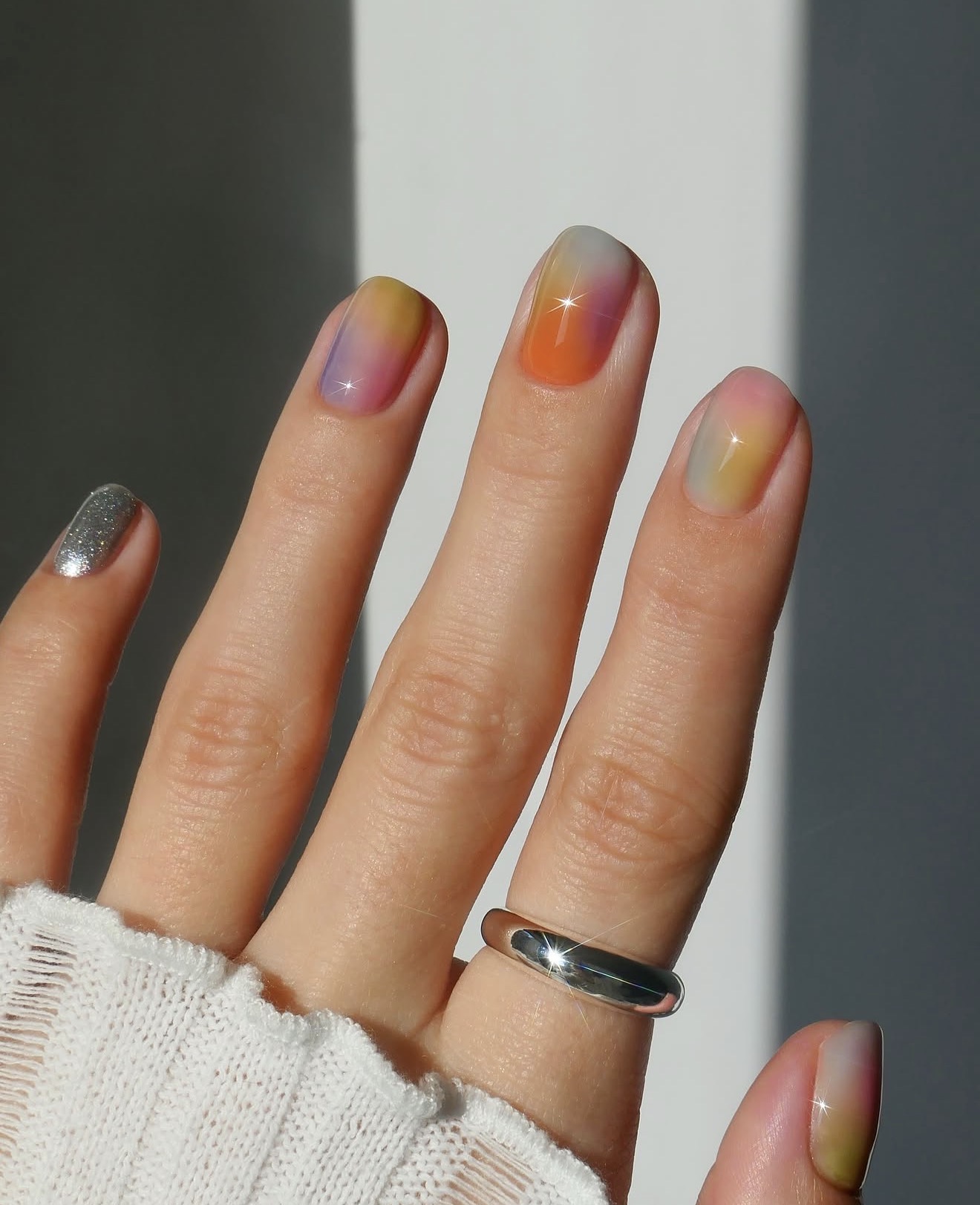 Soft Blended Aura Ombre Squoval Nails