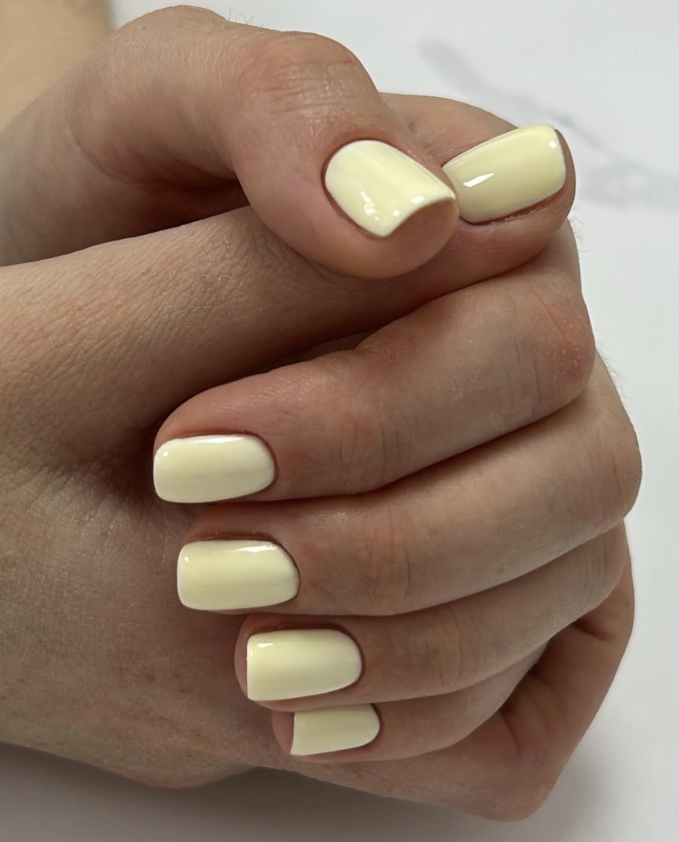 Soft Butter Yellow Glossy Squoval Nails