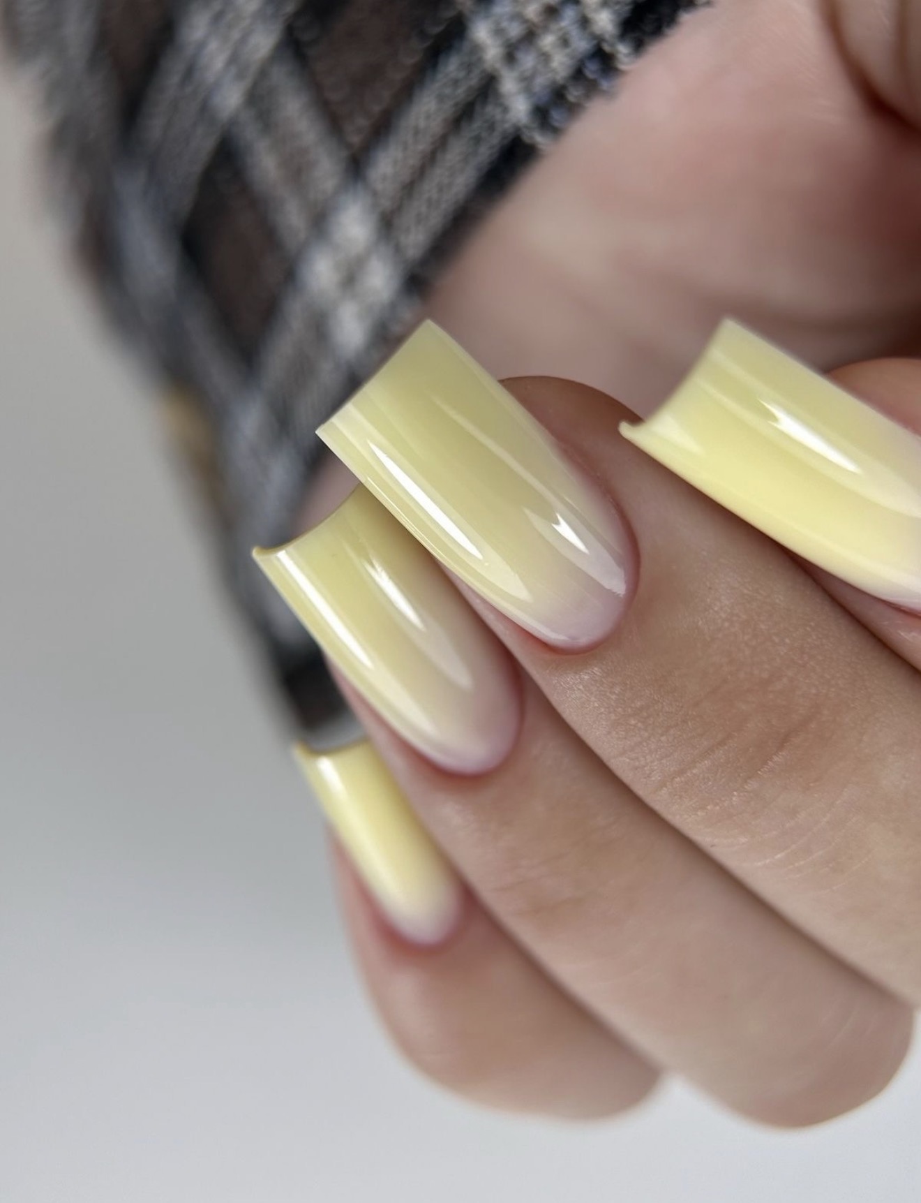 Soft Butter Yellow Ombre Long Square Nails