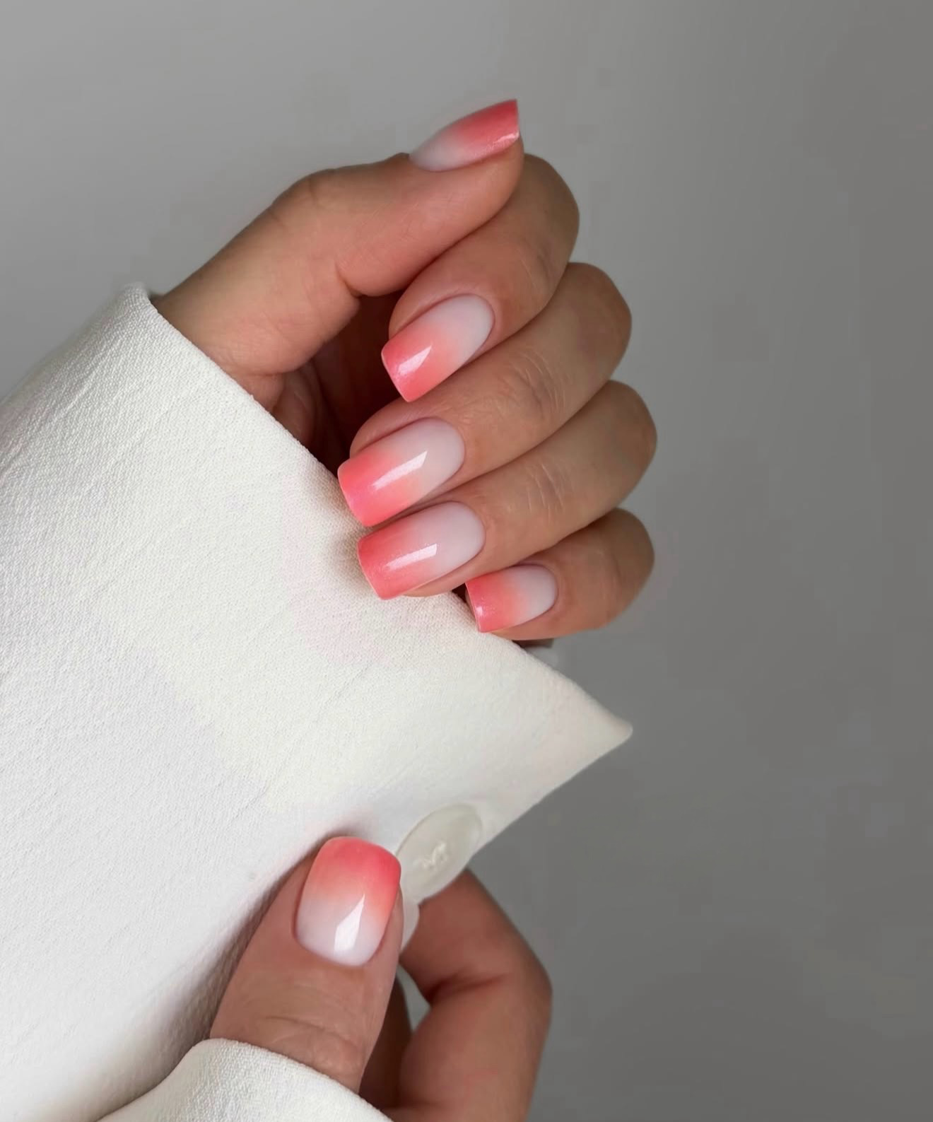 Soft Coral and White Ombre Glossy Nails