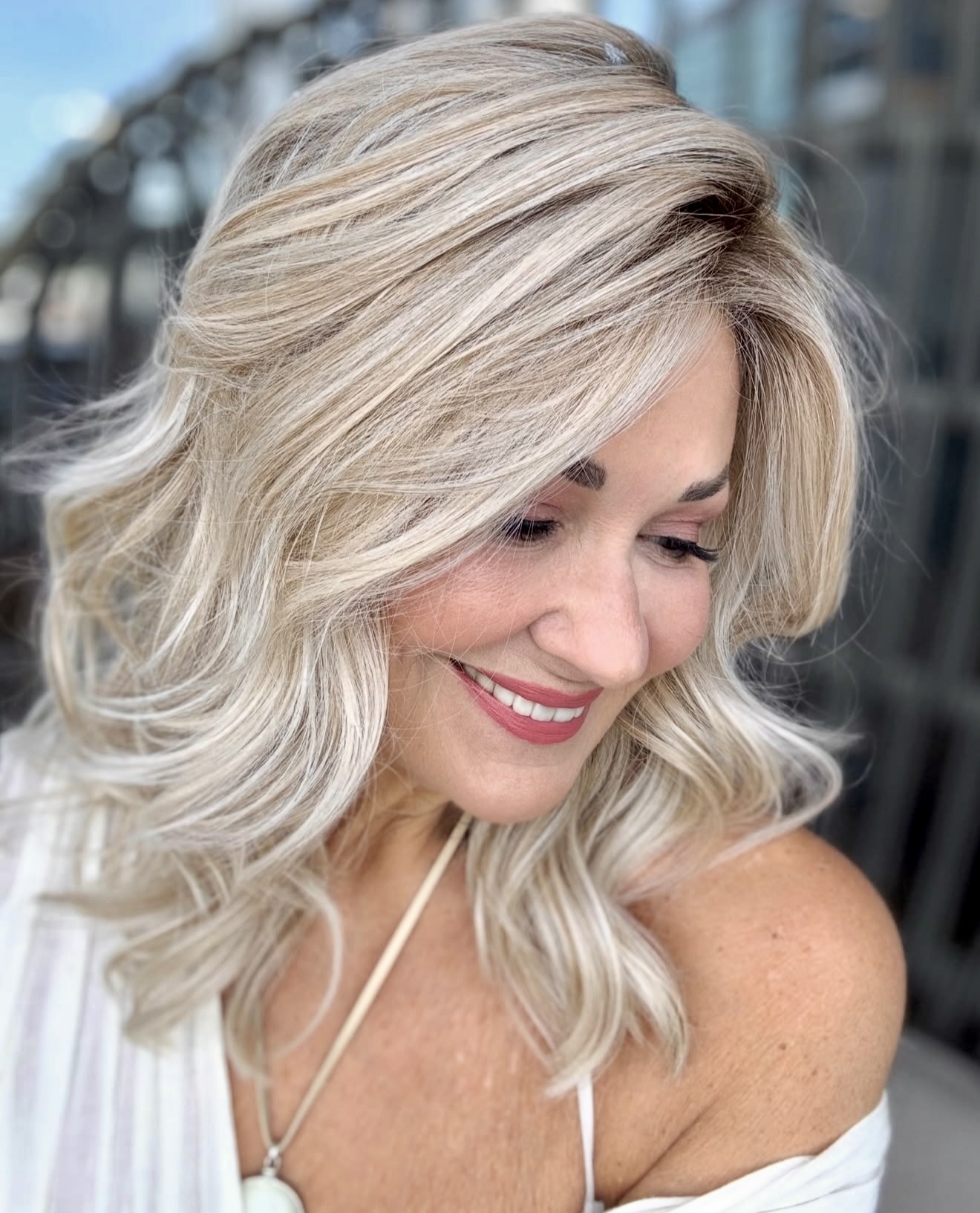 Soft Honey Blonde Waves With Face Framing Layers