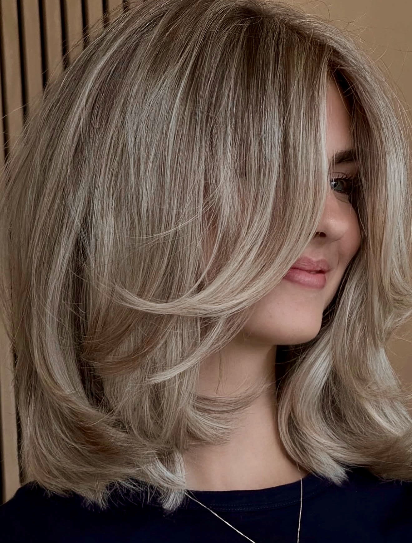 Soft Layered Collarbone Cut With Honey Blonde Highlights