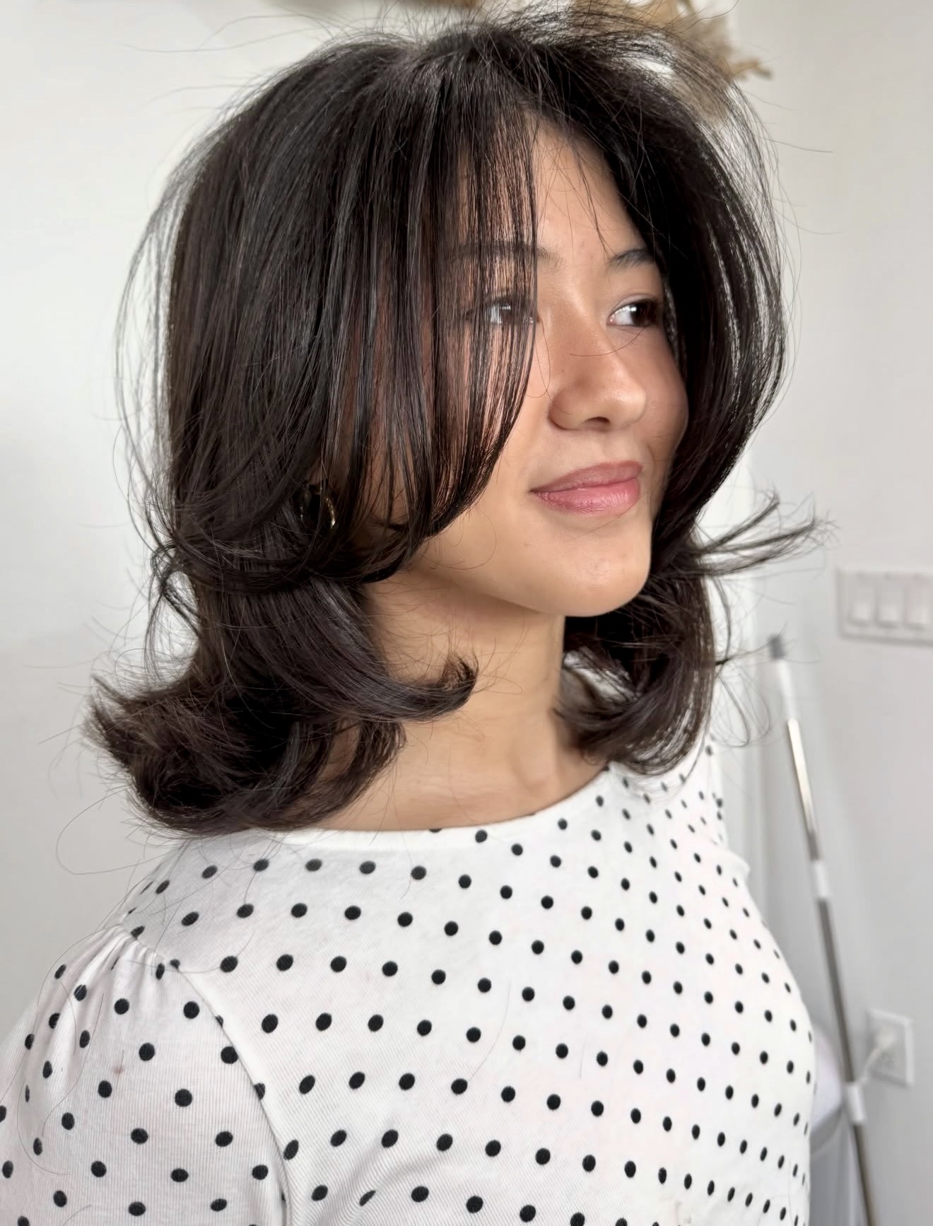 Soft Layered Dark Brown Collarbone Cut