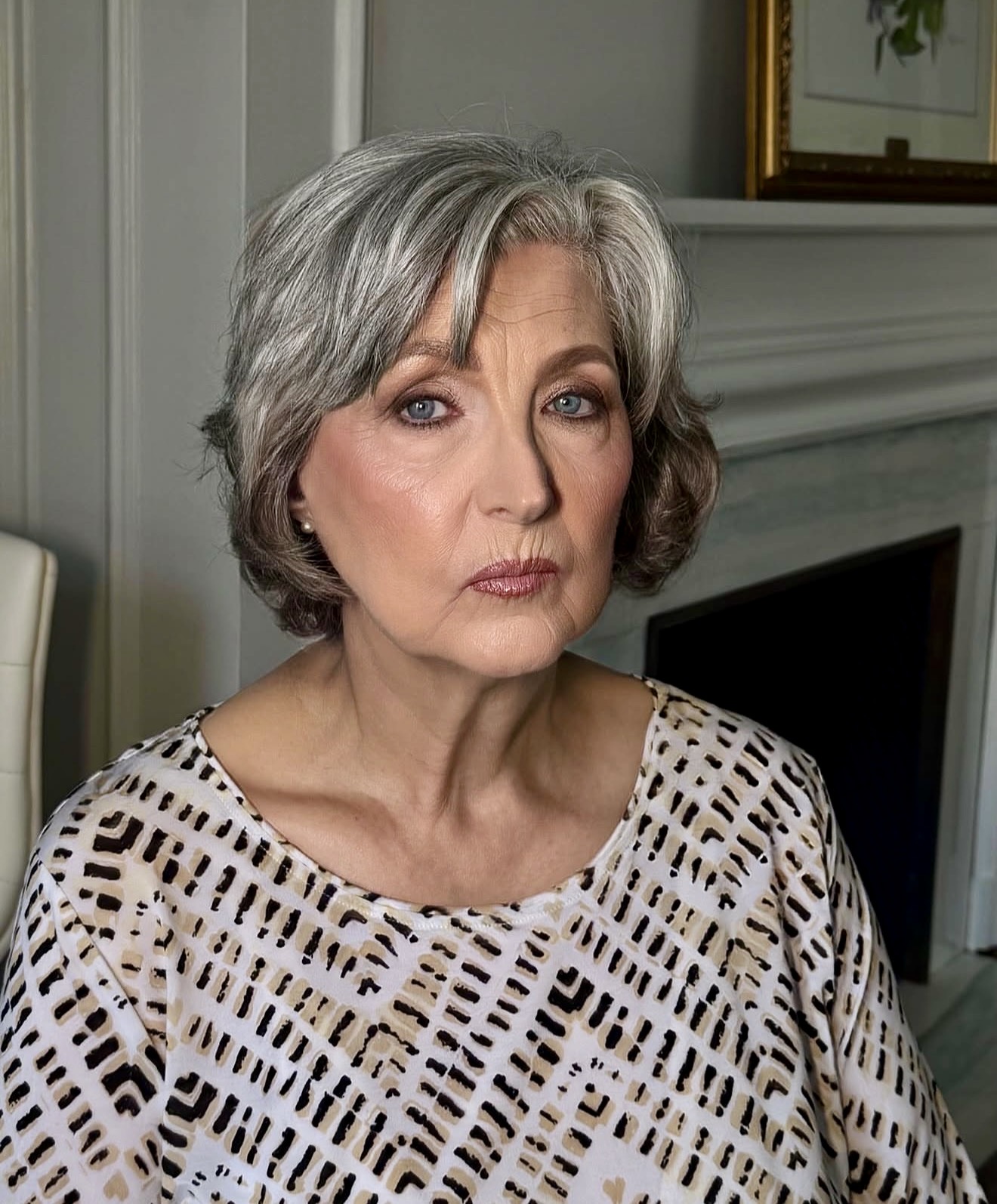 Soft Layered Grey Bob With Wispy Bangs