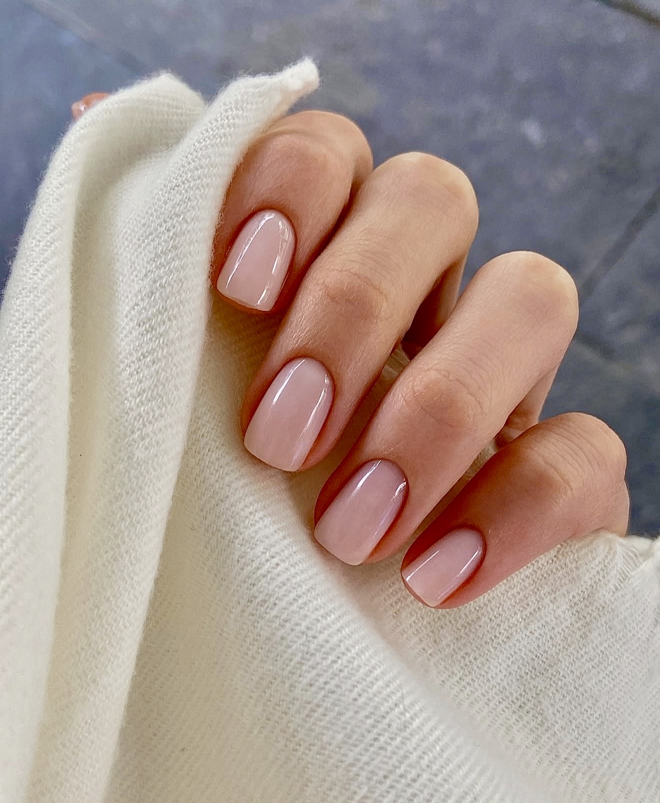 Soft Milky Pink Glossy Square Nails