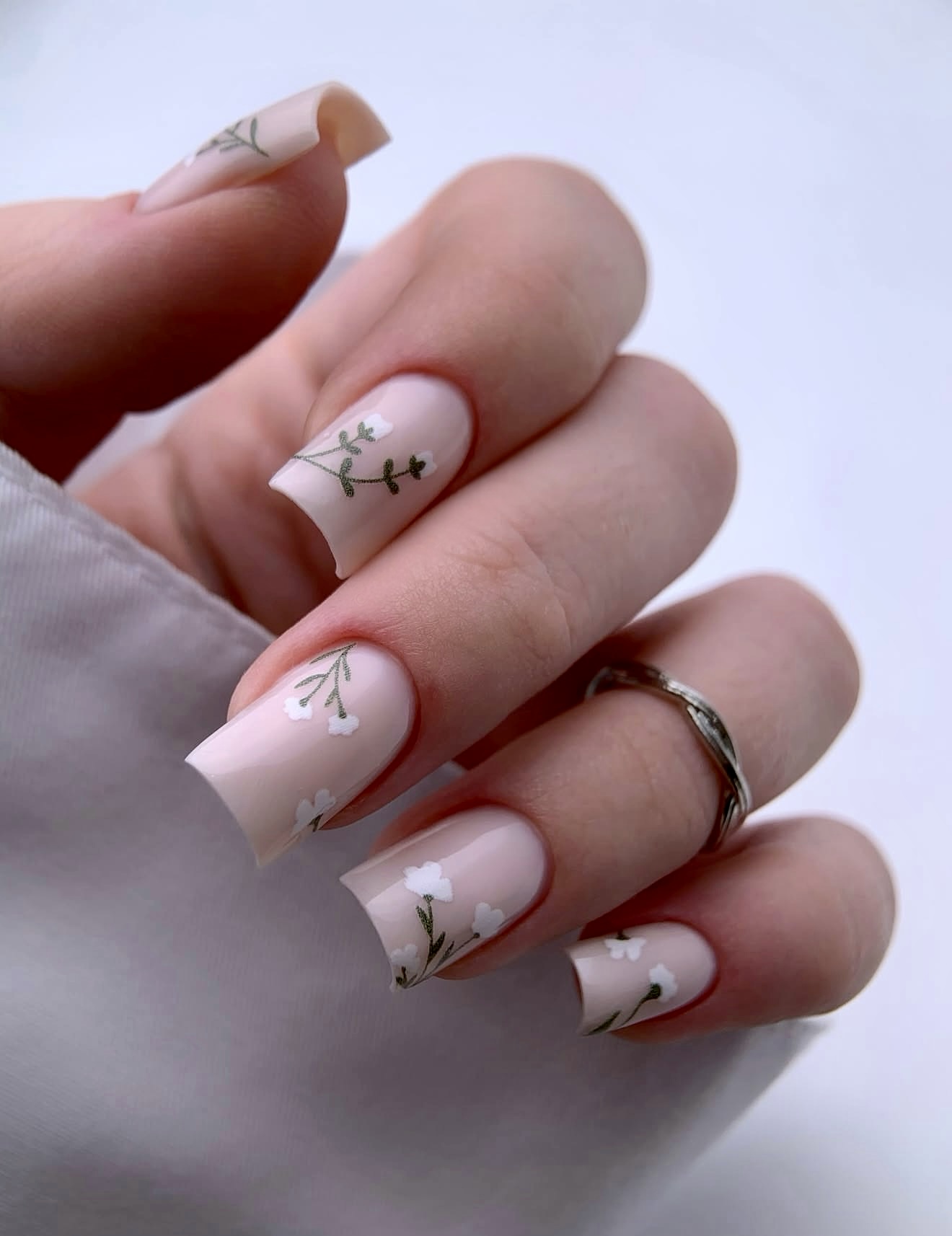 Soft Nude Floral Garden French Tips