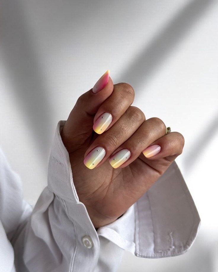 Soft Pastel Ombre with Delicate Rhinestone Accents