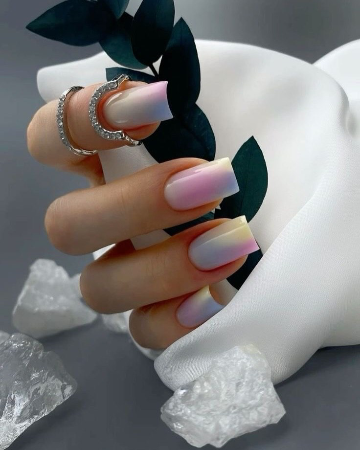 Soft Pastel Rainbow French Ombre Nails