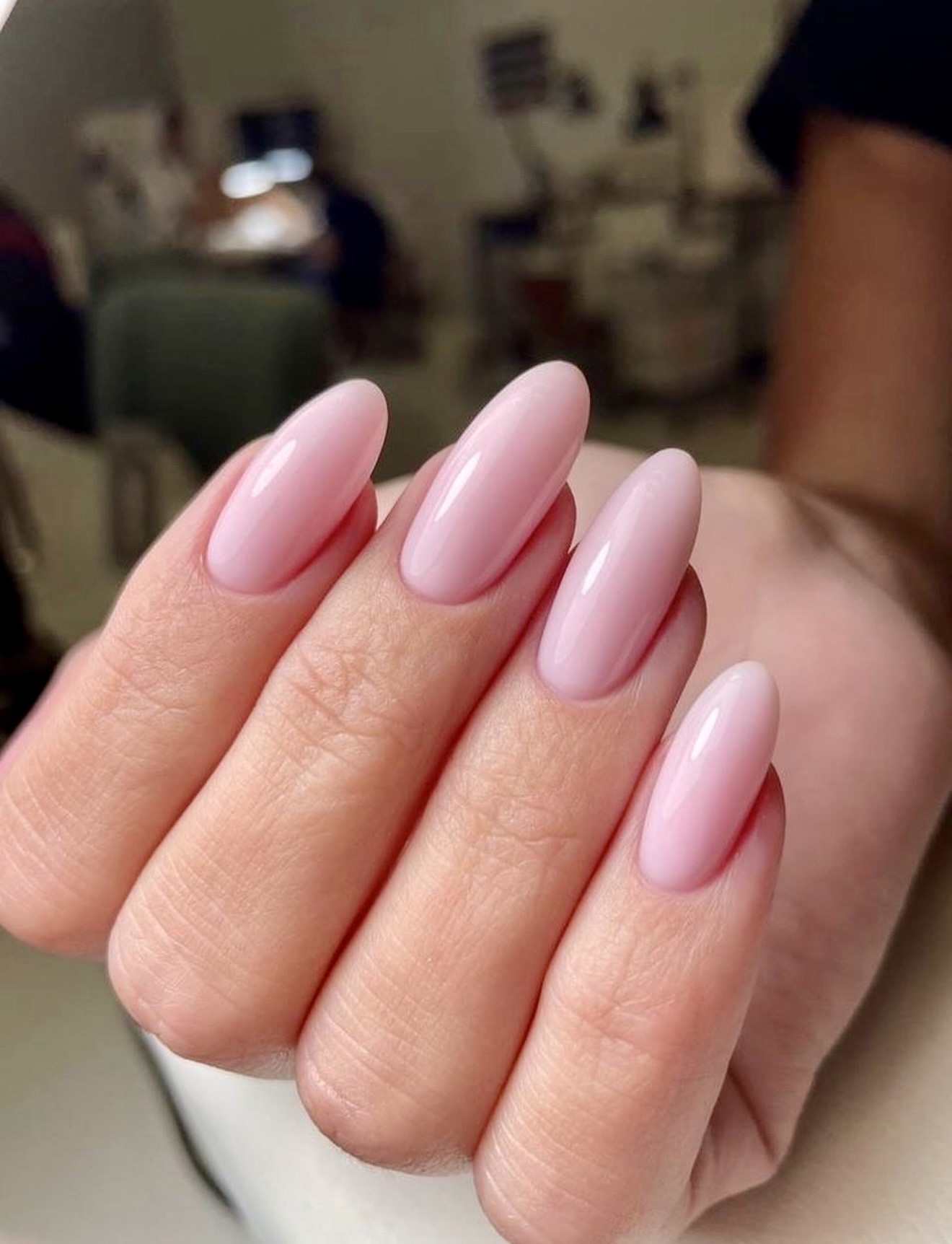 Soft Pink Milky Oval Nails