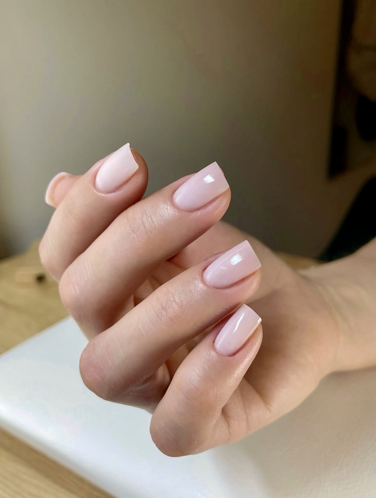 Soft Pink Milky Square Nails