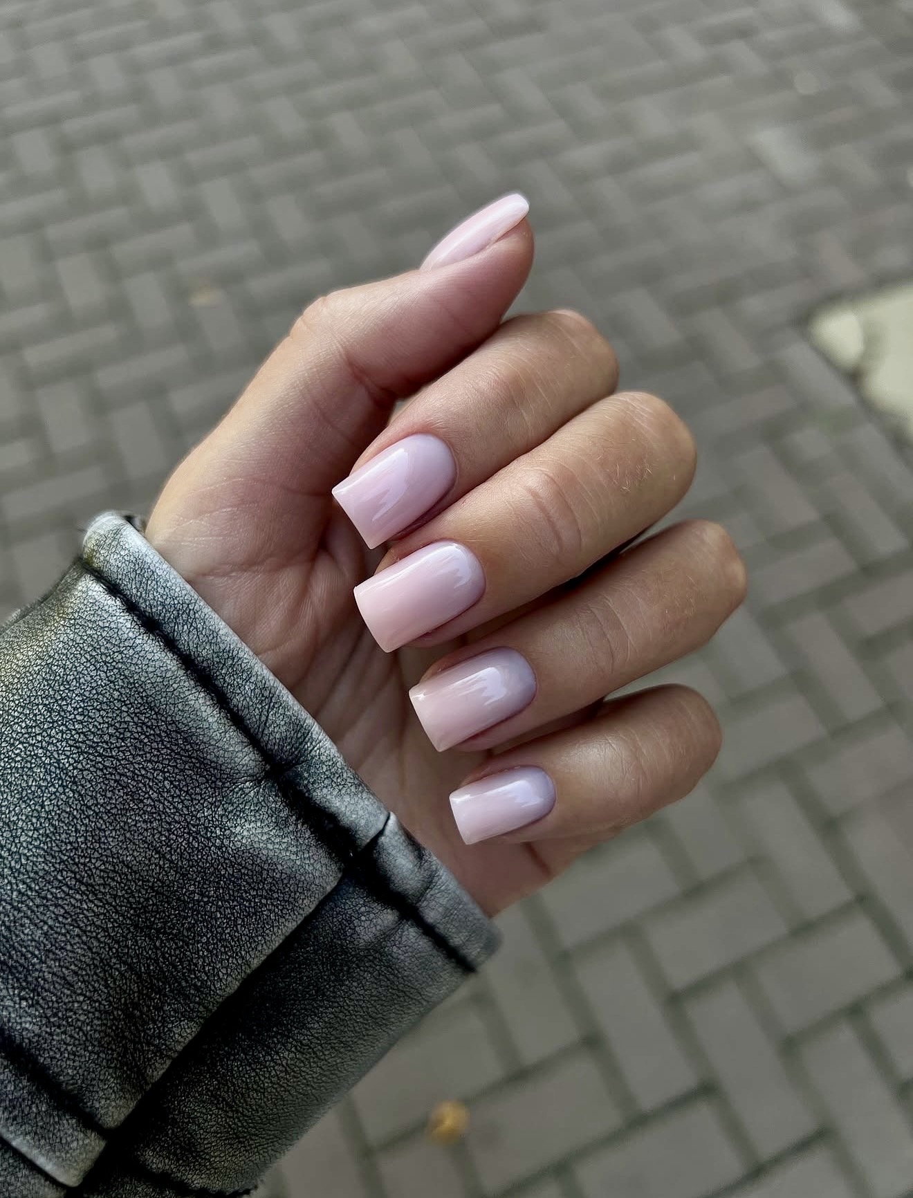 Soft Pink Ombre Milky Square Nails