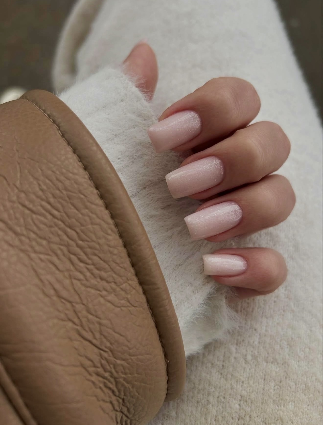 Soft Pink Pearl Shimmer Squoval Nails