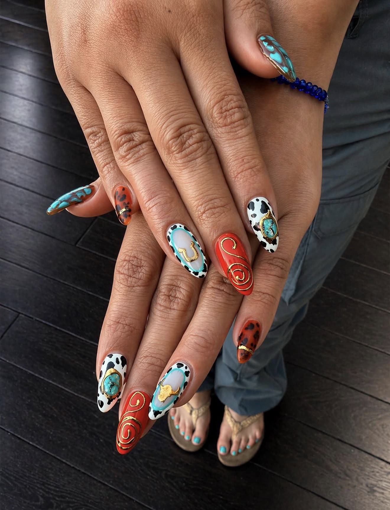 Southwestern Turquoise Rodeo Nail Art