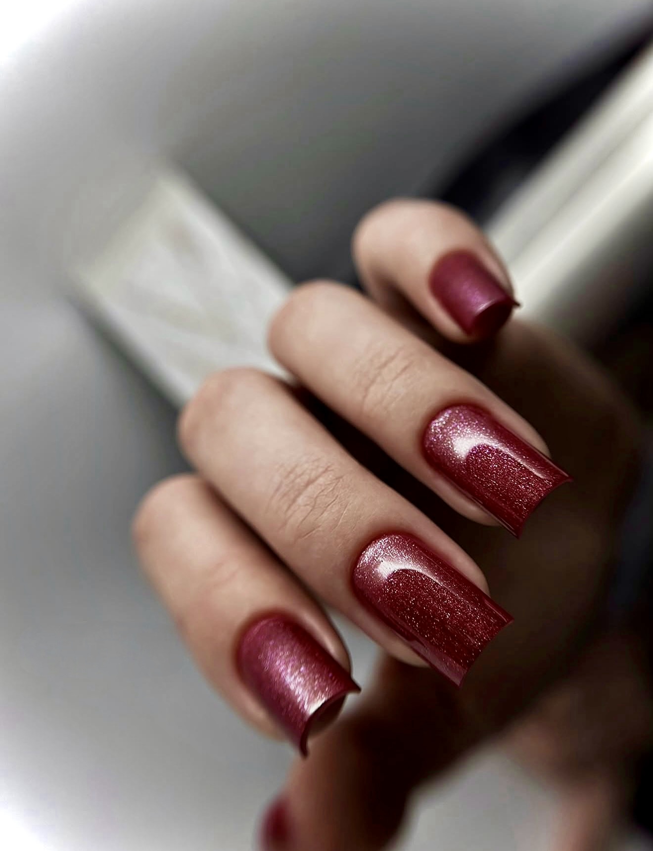 Sparkling Burgundy Square Nails
