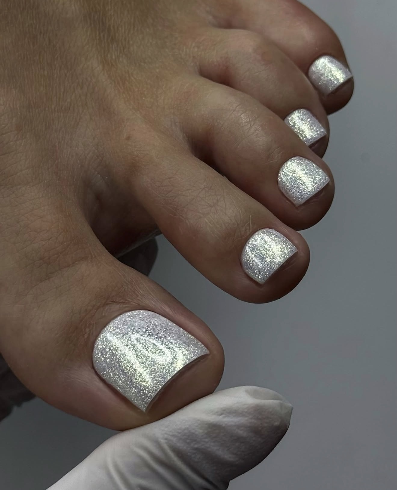Sparkling Pearl White Pedicure Perfection