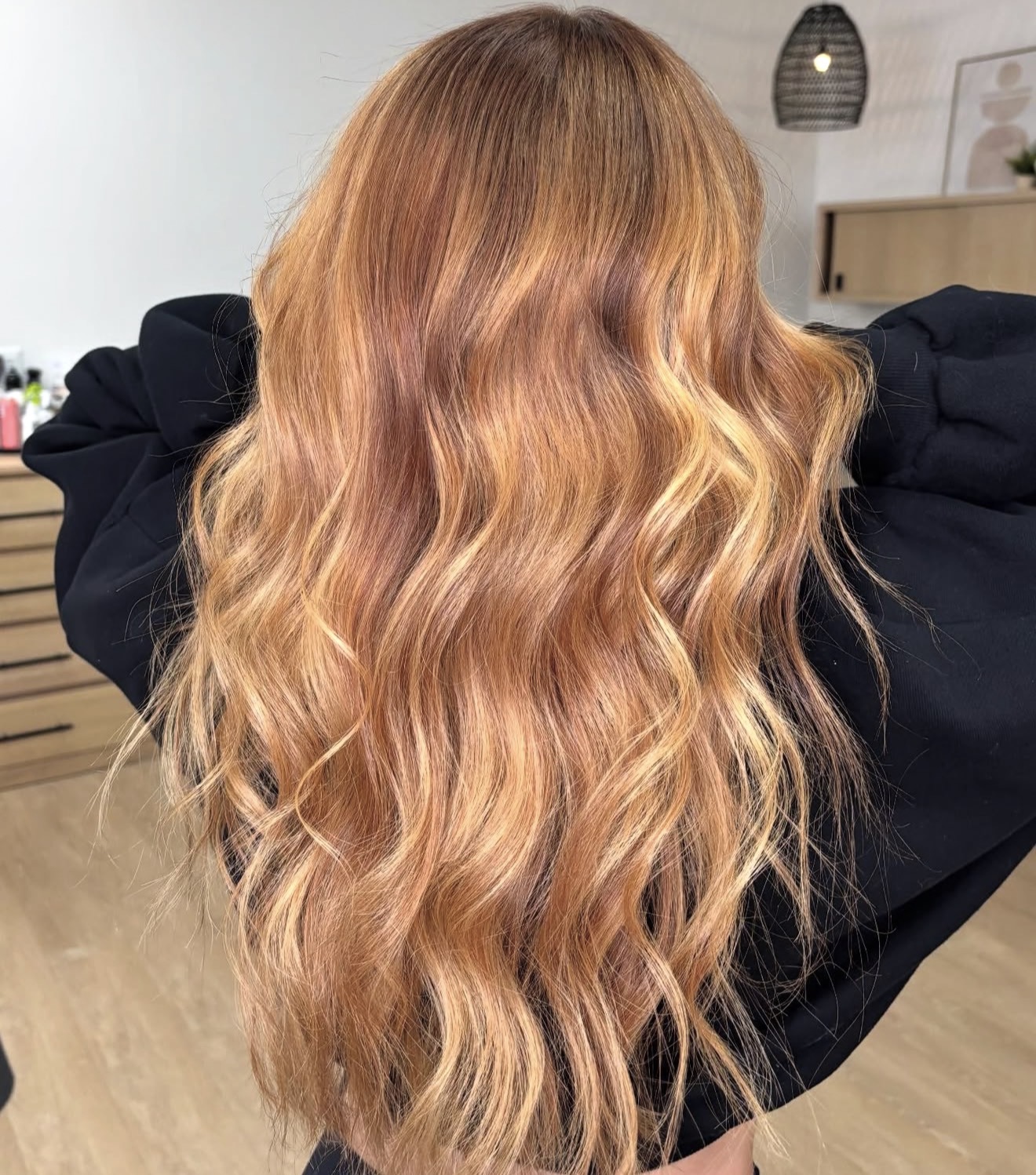 Strawberry Blonde Waves With Golden Highlights