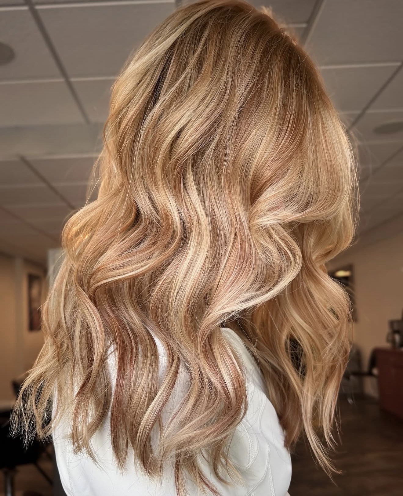 Strawberry Blonde Waves With Subtle Red Tones