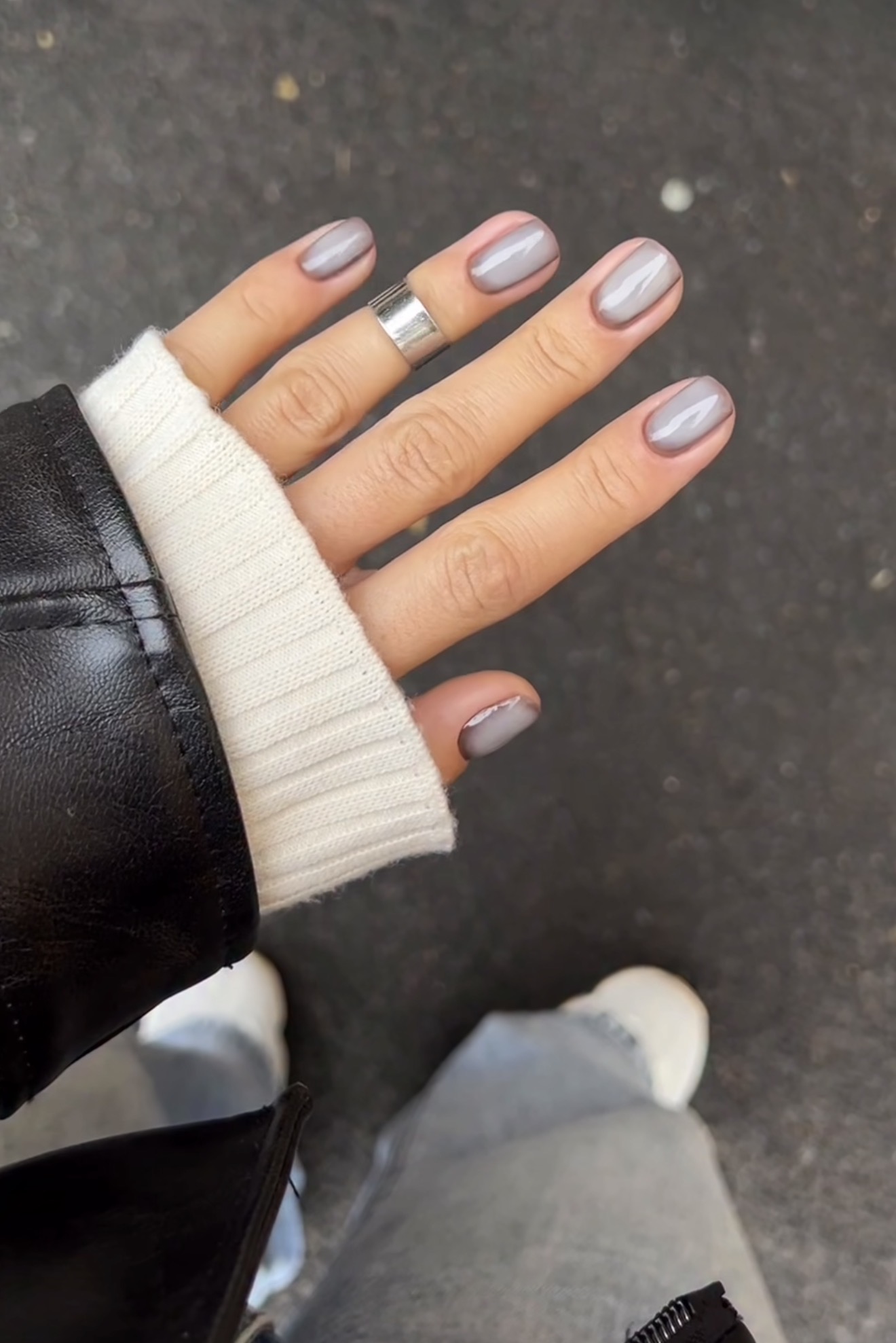 Subtle Grey Aura French Tip Nails