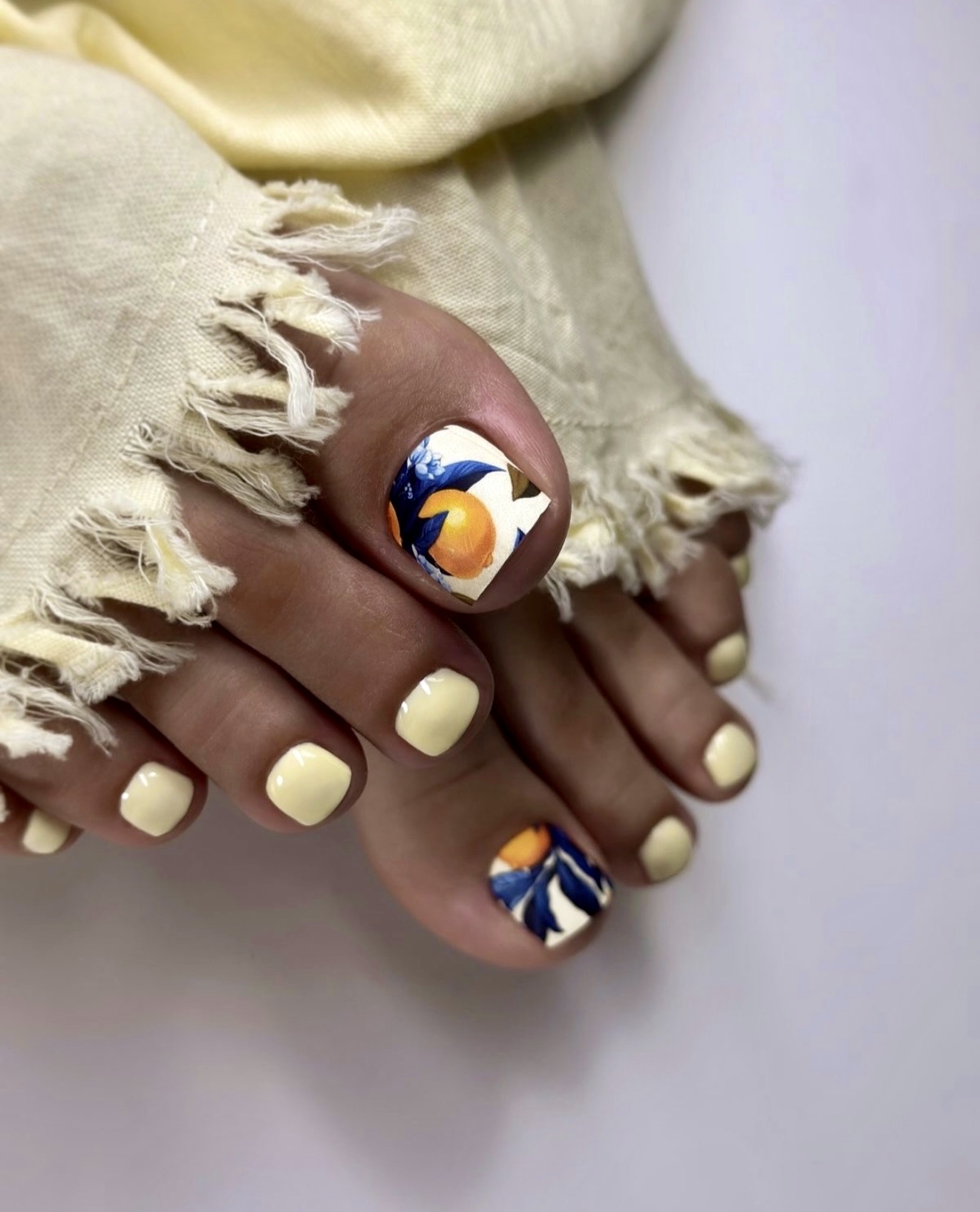 Sunny Citrus Floral Pedicure with Pastel Yellow