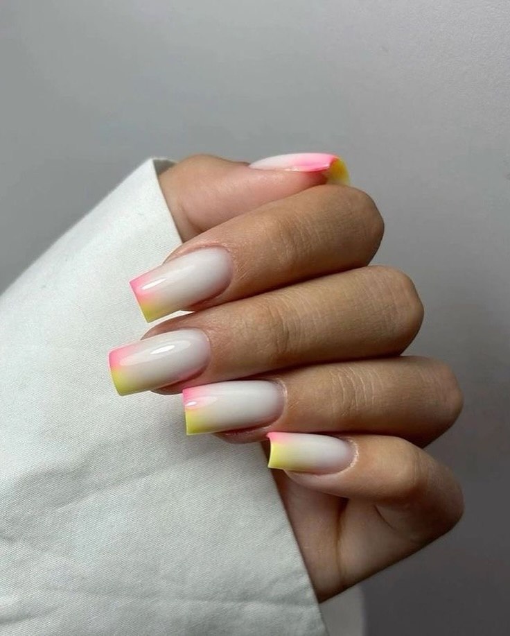 Sunrise Ombre French Tip Square Nails