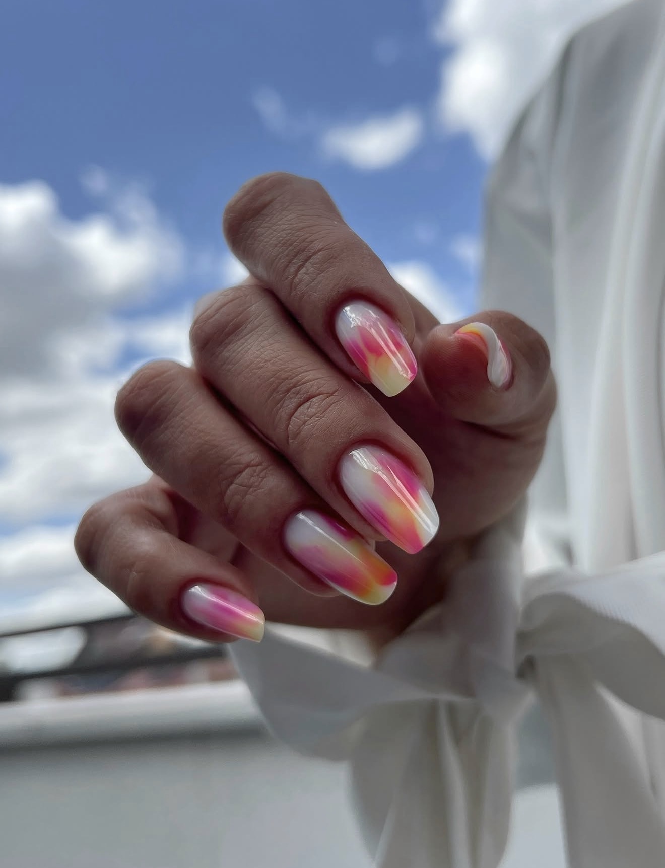 Sunrise Ombre Glossy Coffin Nails