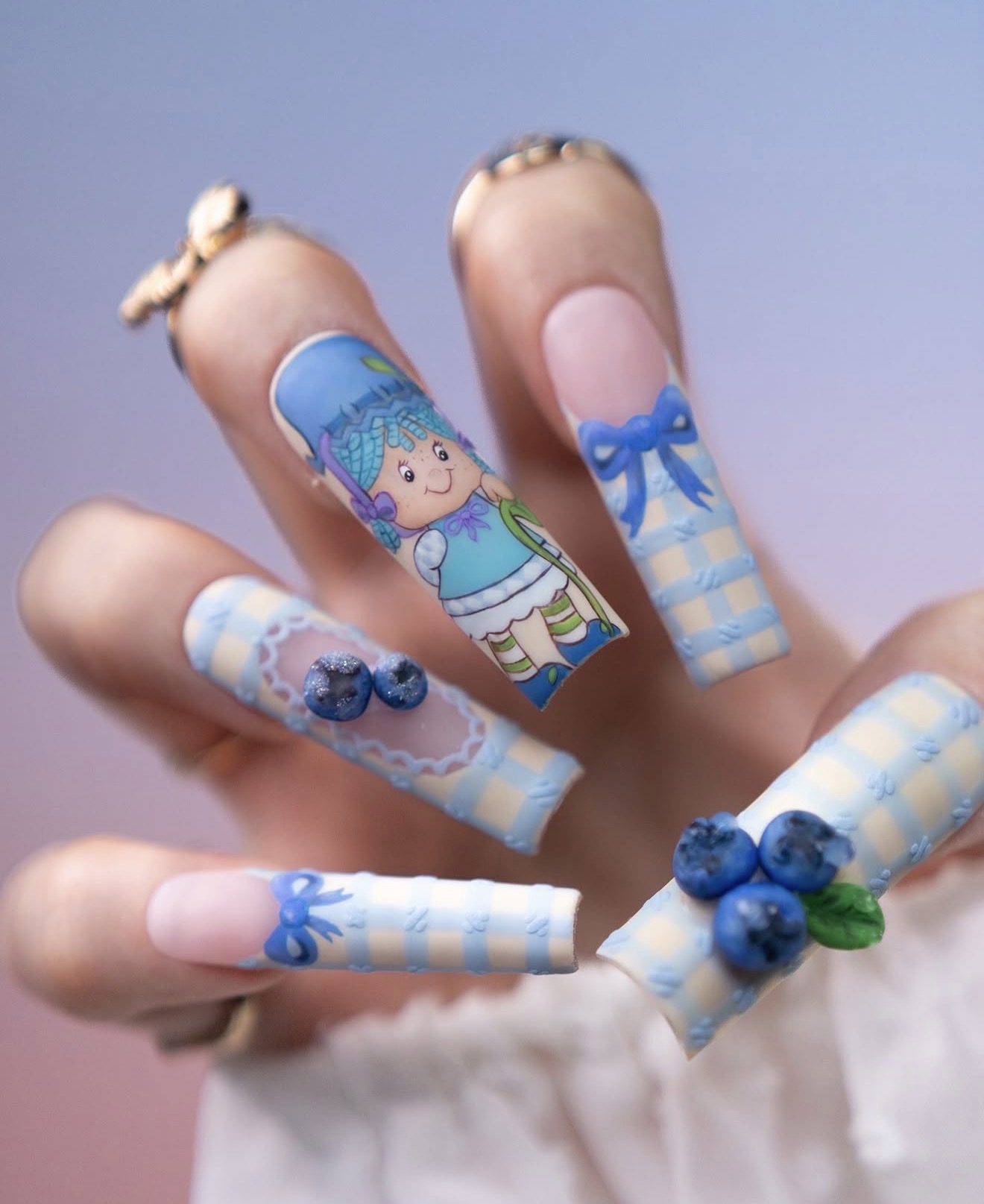 Sweet Berry Character Checkerboard 3D Nail Art