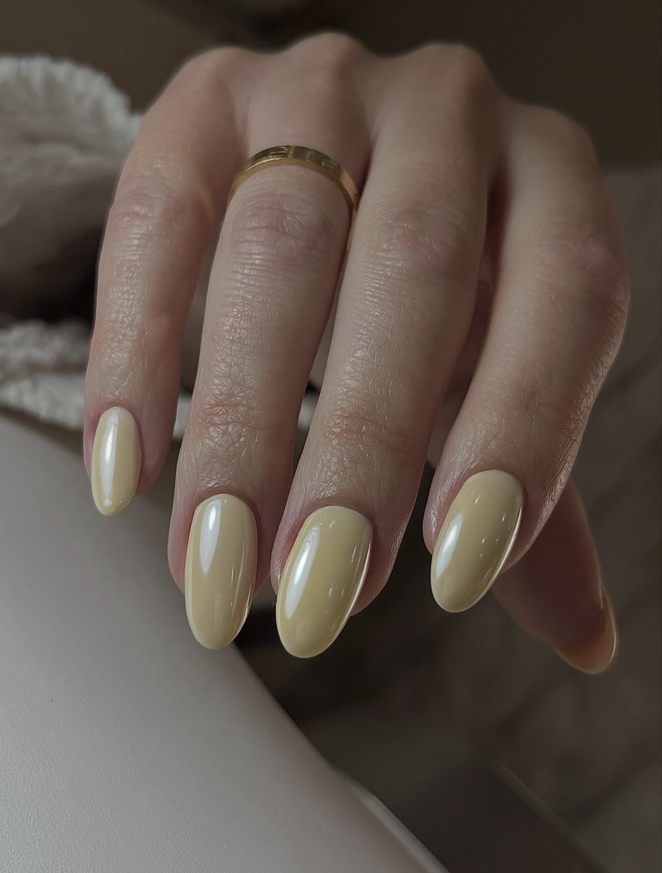 Sweet Butter Yellow Glossy Oval Nails