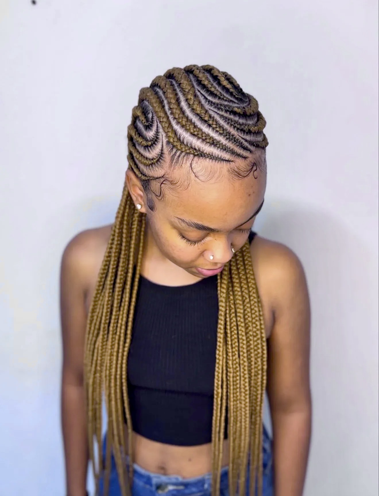 Swirl Cornrows With Blonde Box Braids