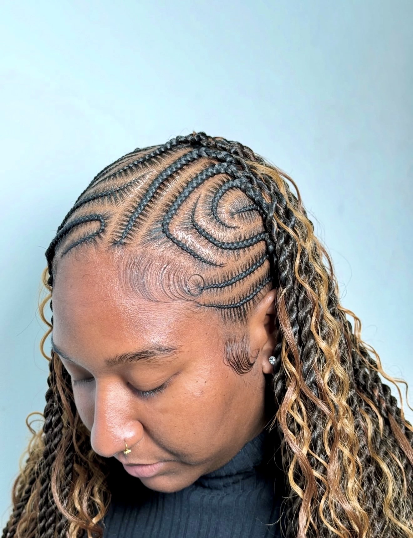 Swirl Cornrows With Bohemian Box Braids
