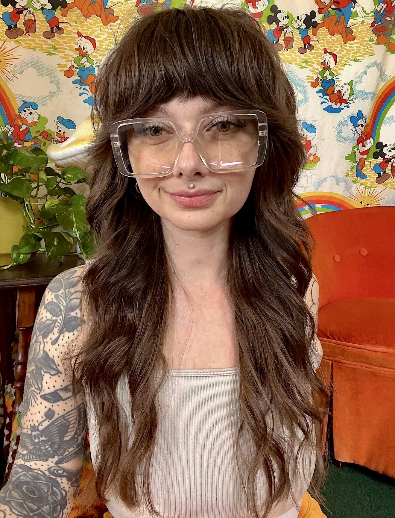 Textured Brunette Wolf Cut With Soft Waves