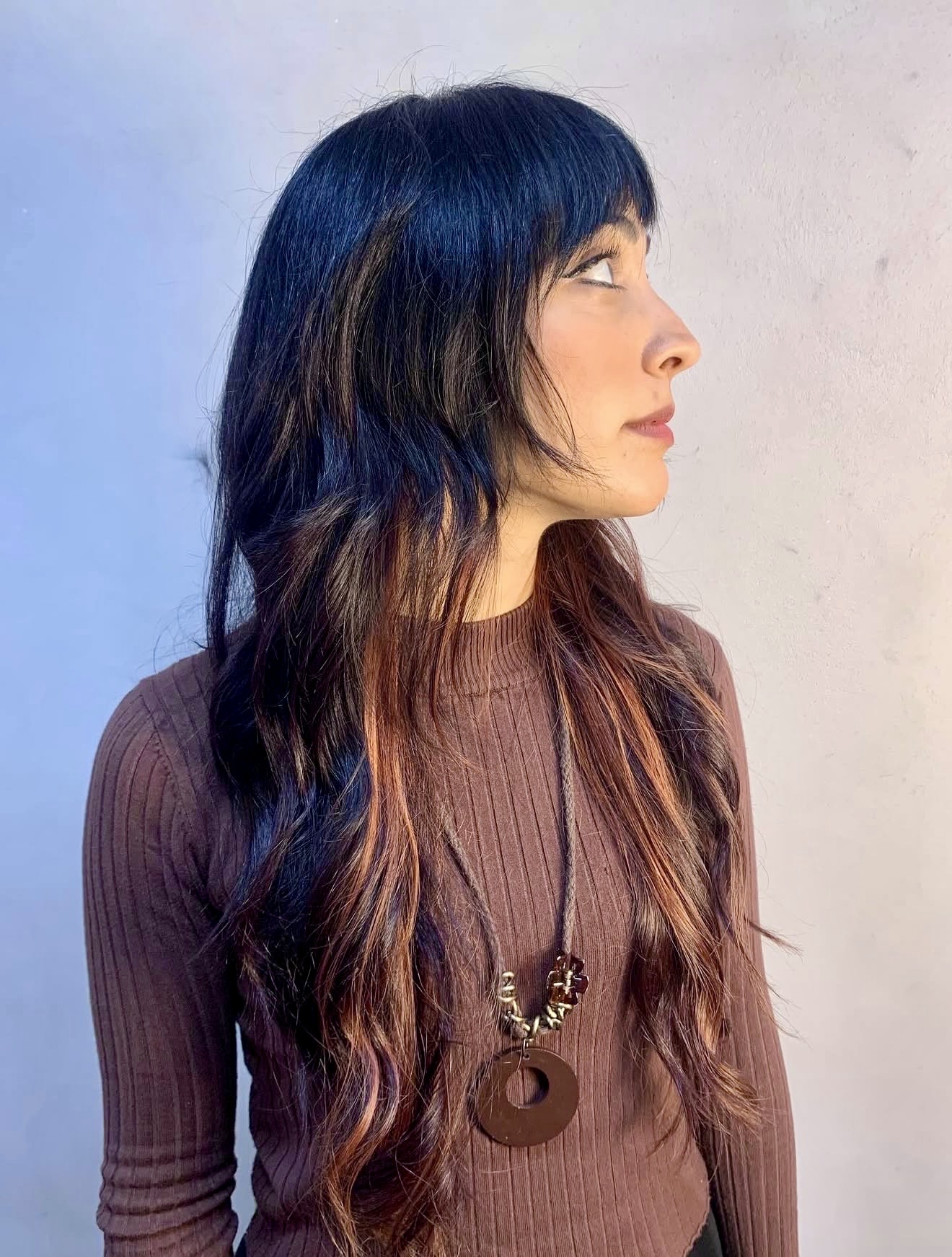Textured Dark Wolf Cut With Copper Highlights