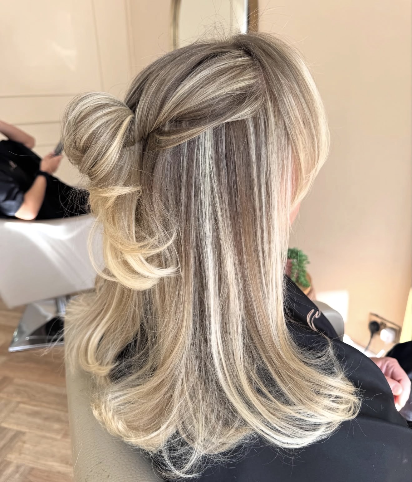 Toasted Honey Blonde Balayage Half-Up Bun