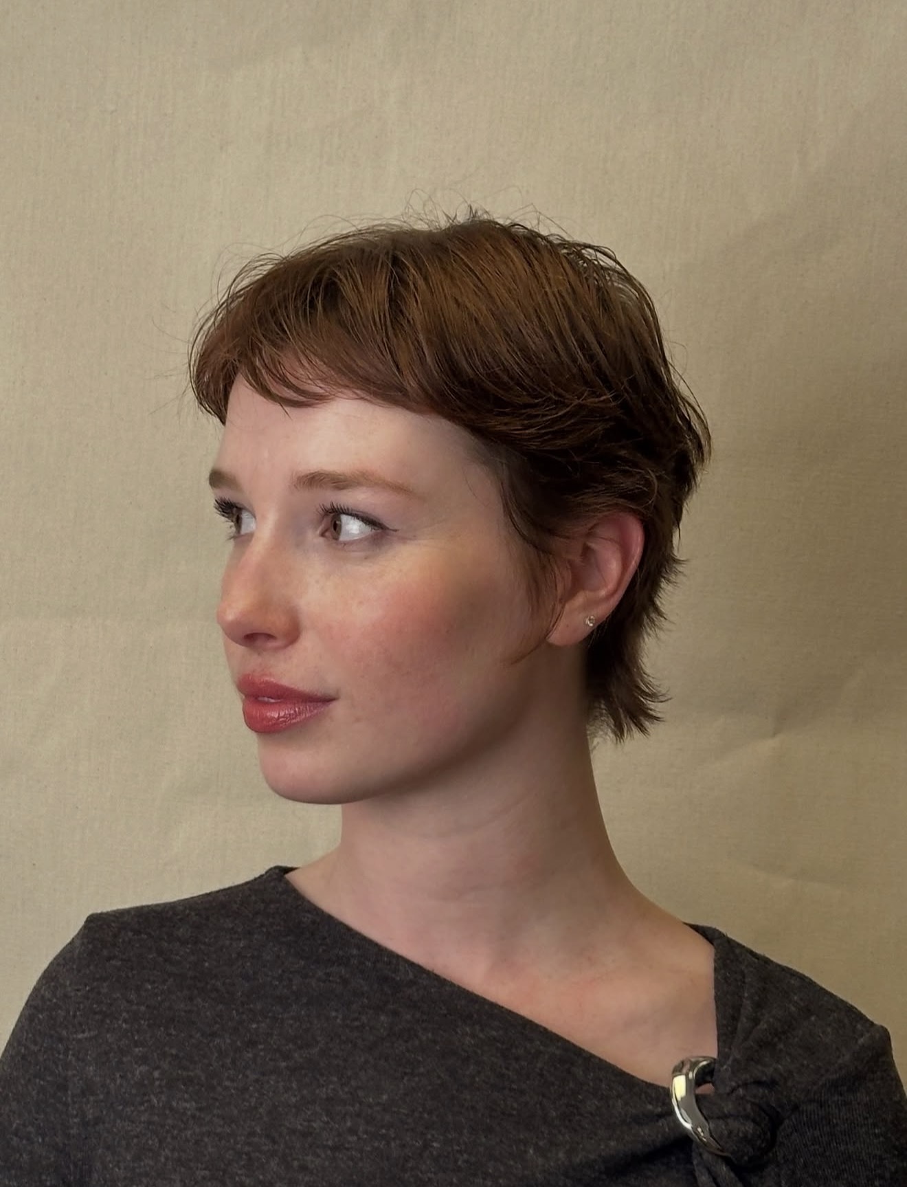 Tousled Auburn Pixie With Piecey Bangs